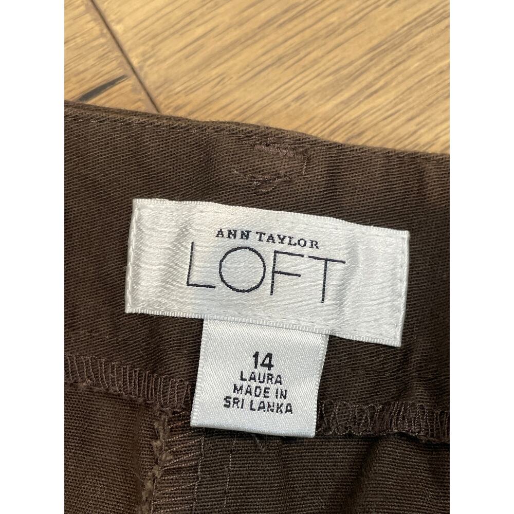 LOFT Brown Laura Cropped Wide Leg Cotton Pants Size 12 - Picture 3 of 10